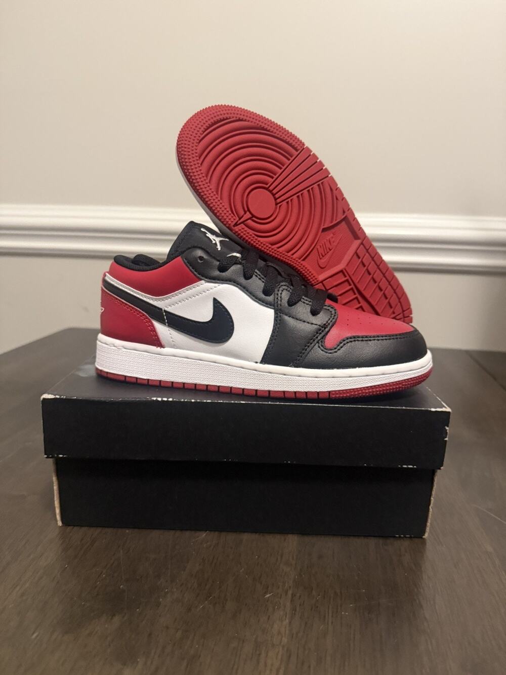 Air Jordan 1 Low (GS) 'Bred Toe' Gym Red/White-Black 553560-612 Size 4.5Y